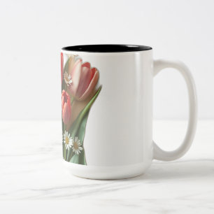 Art Nouveau Tulips and Daisies Two-Tone Coffee Mug