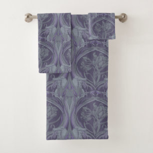 Art Nouveau Tulips in Periwinkle Bath Towels
