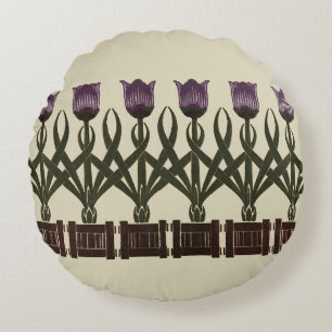 Art Nouveau Tulips Round Cushion