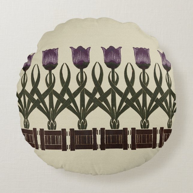 Art Nouveau Tulips Round Cushion (Front)