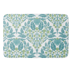 Art Nouveau Turquoise & Green–Vintage Floral Bath Mat