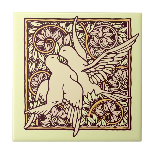 Art Nouveau Turtle Doves Tile (Front)