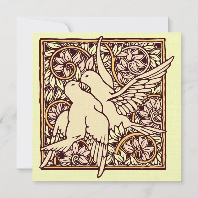 Art Nouveau Turtle Doves Wedding Invitation (Front)