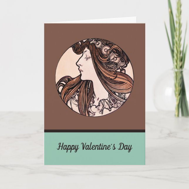 Art Nouveau Valentine's Day Sister Alphonse Mucha Holiday Card (Front)