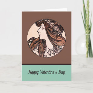 Art Nouveau Valentine's Day Sister Alphonse Mucha Holiday Card