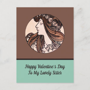 Art Nouveau Valentine's Day Sister Alphonse Mucha Holiday Postcard