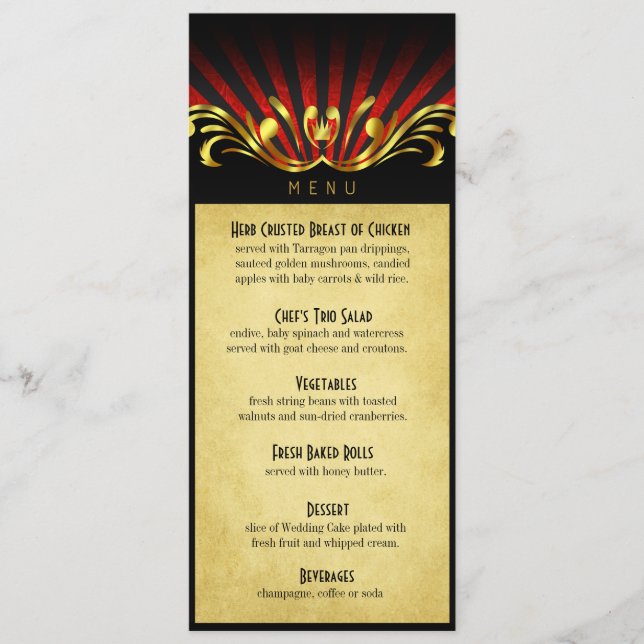 Art Nouveau Vegas Dinner Menu red (Front)