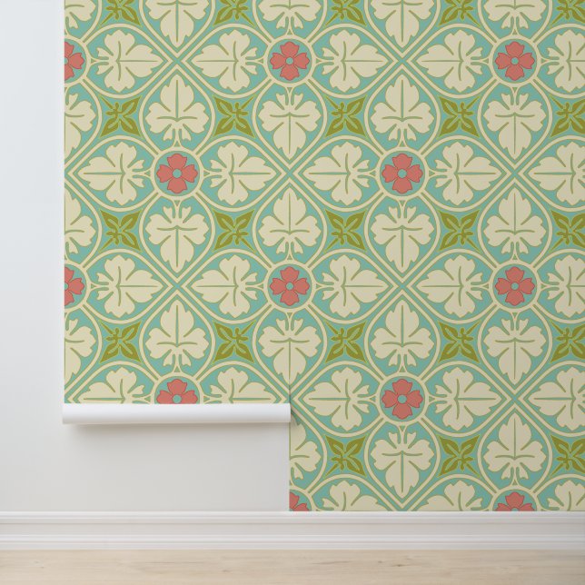 Art Nouveau Victorian Ornate Leaf Floral Pattern Wallpaper (Application)