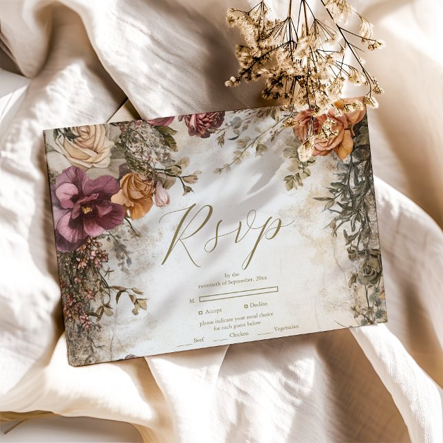 Art Nouveau Victorian Royal Floral Wedding  RSVP Card (Creator Uploaded)