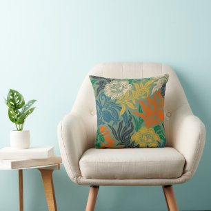 Art Nouveau Vintage Floral Botanical Wood Block Cushion