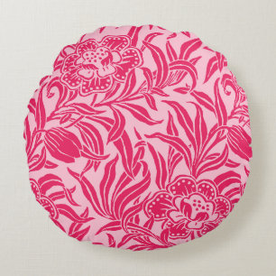 Art Nouveau Vintage Floral Botanical Wood Block Round Cushion