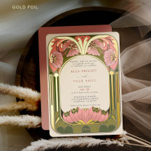 Art Nouveau Vintage Floral Pink Green Gold Wedding