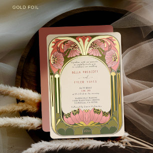 Art Nouveau Vintage Floral Pink Green Gold Wedding