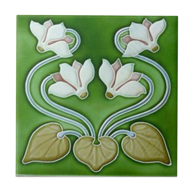 Art Nouveau Vintage Flowers Ceramic Tile (Front)