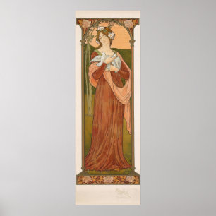 Art Nouveau Vintage Lady with Doves Sonrel Poster