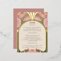 Art Nouveau Vintage Pink Green Gold Wedding Detail