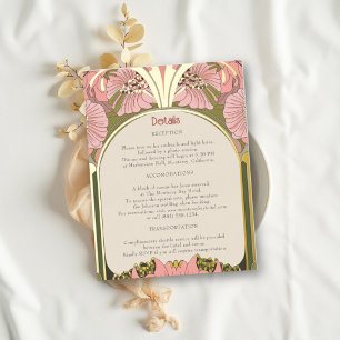 Art Nouveau Vintage Pink Green Gold Wedding Detail Foil Holiday Postcard
