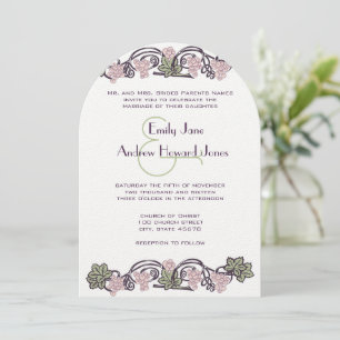 Art Nouveau Vintage Pink Vineyard Wedding Invites
