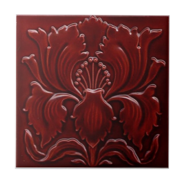 Art Nouveau Vintage Pretty Red Flower  Ceramic Tile (Front)