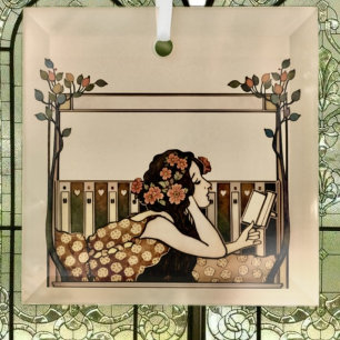 Art Nouveau Vintage reader Glass Tree Decoration