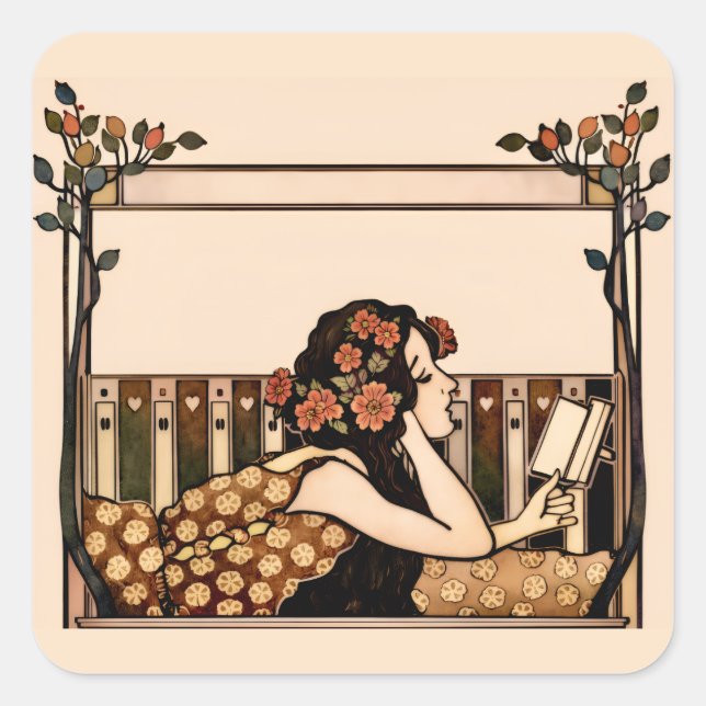 Art Nouveau Vintage reader Square Sticker (Front)