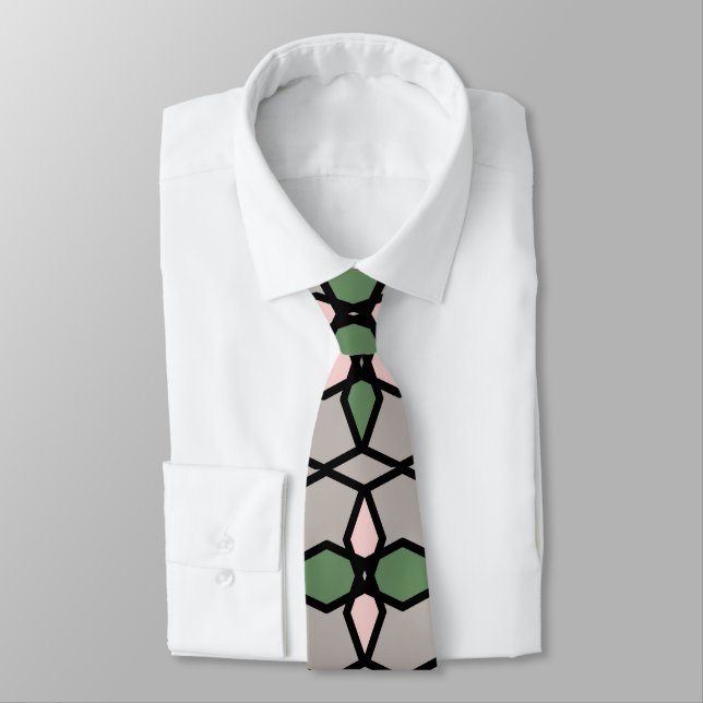 Art Nouveau Vintage Style Gray, Green, Pink,  Tie (Tied)