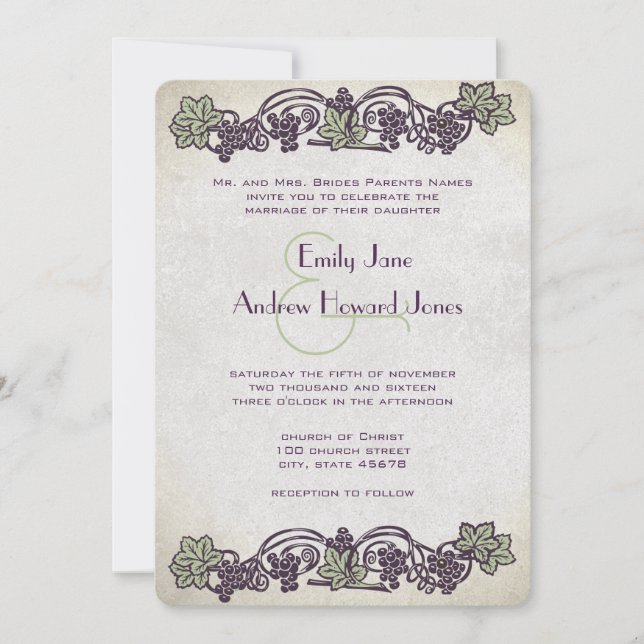 Art Nouveau Vintage Vineyard Wedding Invites (Front)
