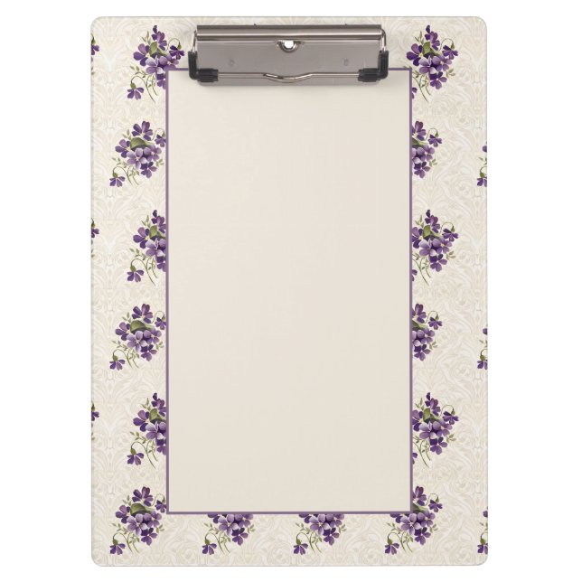 Art Nouveau Violet Floral Pattern Clipboard (Front)