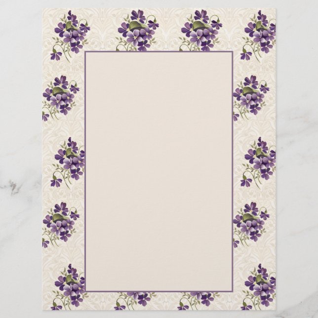 Art Nouveau Violet Floral Pattern Custom Letterhead (Front)