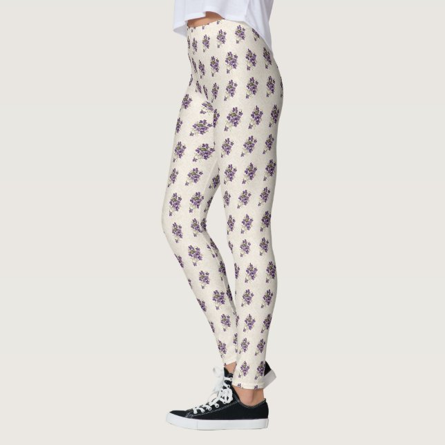 Art Nouveau Violet Floral Pattern Leggings (Left)