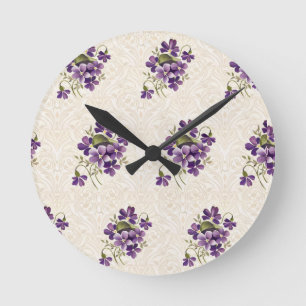 Art Nouveau Violet Floral Pattern – Vintage Round Clock