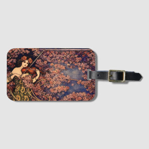 Art Nouveau Violinist in Blossoms – Vintage Floral Luggage Tag