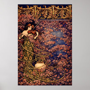 Art Nouveau Violinist in Blossoms – Vintage Floral Poster