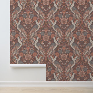 Art Nouveau Warm Tone Peacock Wallpaper