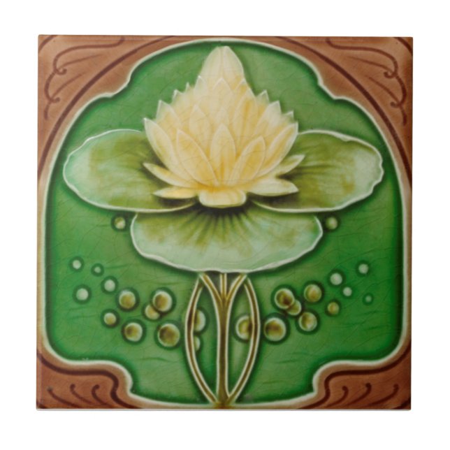 Art Nouveau Water Lily Antique Reproduction Ceramic Tile (Front)