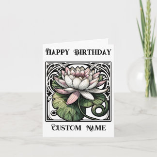 Art Nouveau Water Lily July Birth Month Flower Card