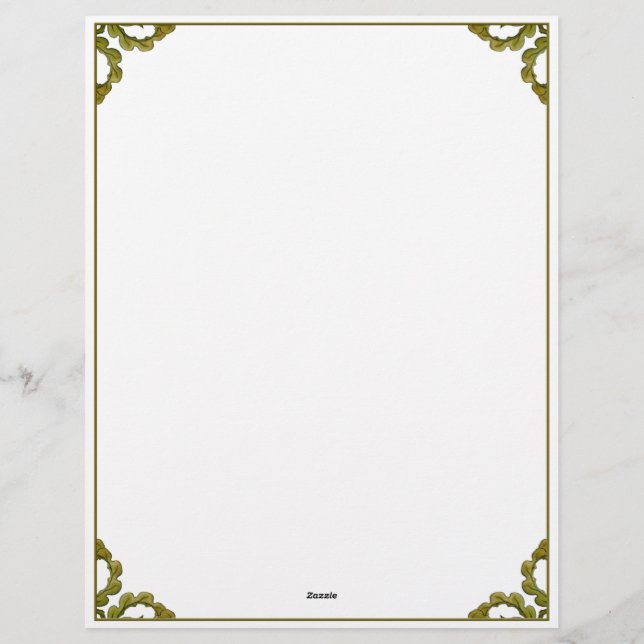 Art Nouveau watercolor green leaves Custom Letterhead (Back)