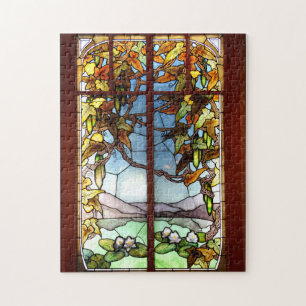 Art Nouveau Waterlily Flowers Stained Glass Puzzle