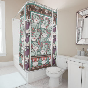 Art Nouveau Waterlily Lilypad Pond Shower Curtain
