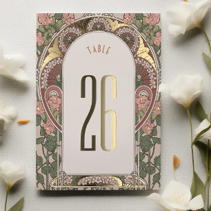 Art Nouveau Wedding Gold Accents Table Number