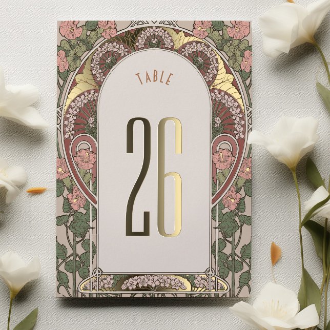 Art Nouveau Wedding Gold Accents Table Number (Creator Uploaded)