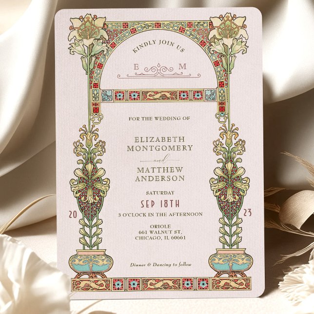 Art Nouveau Wedding Gold Pastel Arch Invitation (Creator Uploaded)