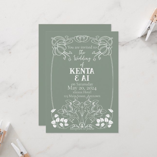 Art Nouveau Wedding Invitation (Front/Back In Situ)