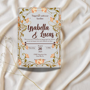 Art Nouveau Wedding Invitation   Elegant 5" x 7" V