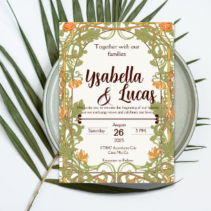 Art Nouveau Wedding Invitation Elegant 5" x 7" V