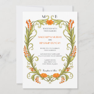 Art Nouveau Wedding Invitation Floral Orange Green