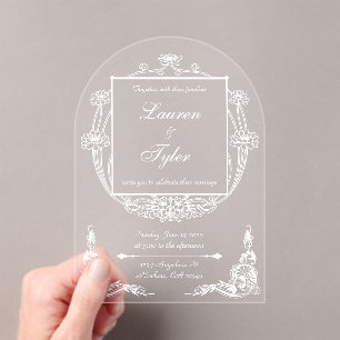 Art Nouveau Wedding Invitation on Clear Acrylic