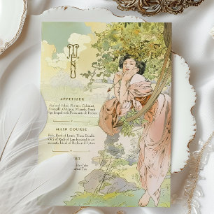 Art Nouveau Wedding Menu Card Floral Goddess