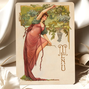 Art Nouveau Wedding Menu Card with Grapes