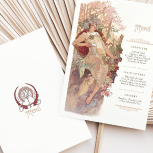 Art Nouveau Wedding Menu Vintage Lady Invitation